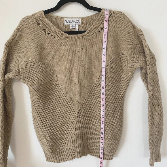 Wildfox Weekday Fuzzy Chunky Knit Design Oatmeal Tan Boxy Sweater Jumper S - Picture 3 of 10